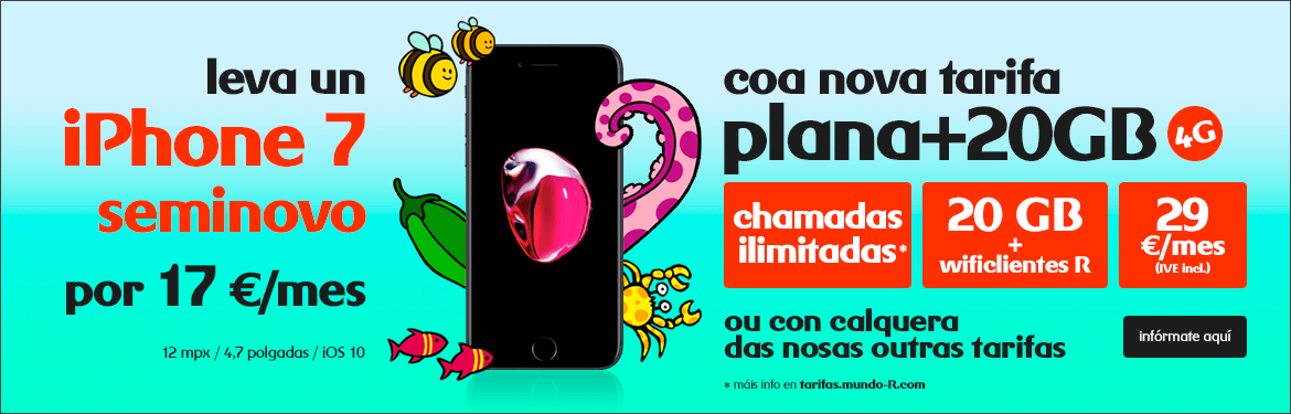 leva un iphone 7 seminovo por 17€/mes con móbilR